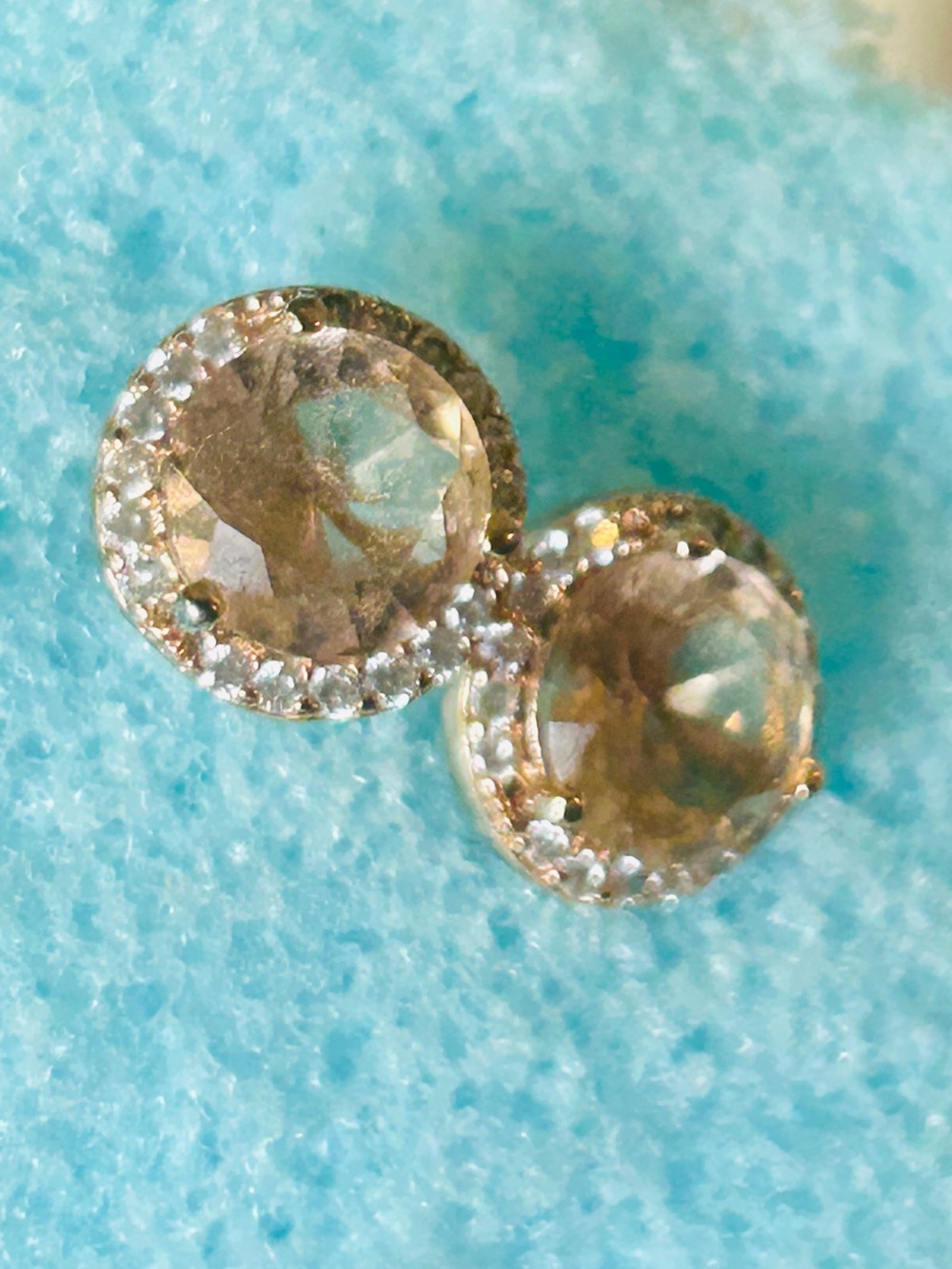 Champagne Topaz Stud Earrings Gold Plated Setting